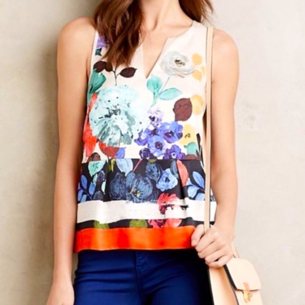 NWT HD in PARIS ANTHROPOLOGIE Beautiful Bold Floral Sleeveless Blouse Size 00P